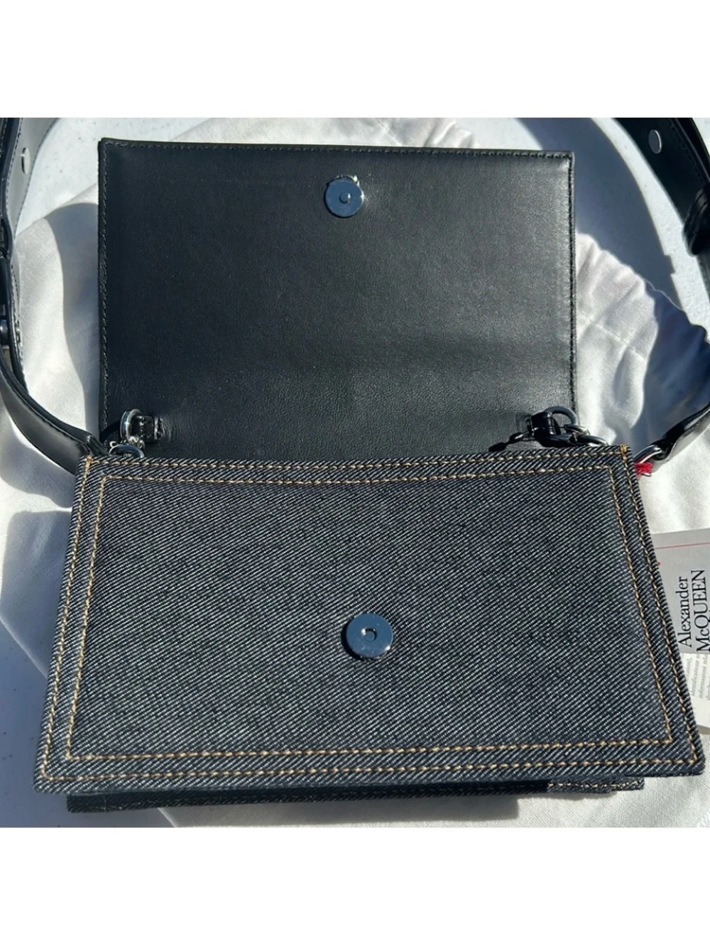 New pre-authenticated Alexander McQueen skull denim bag with dust bag